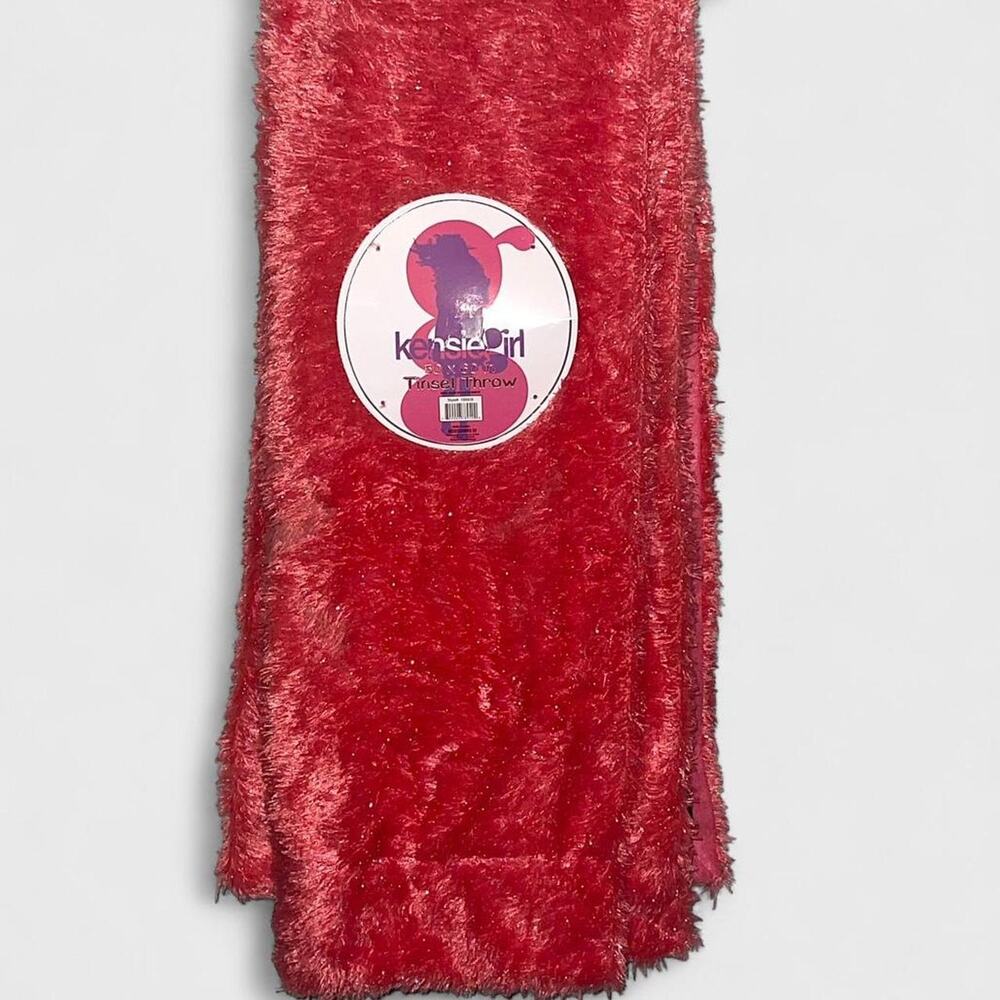 Kensie Girl Coral Pink Red Coquette Tinsel Throw Blanket NWT
